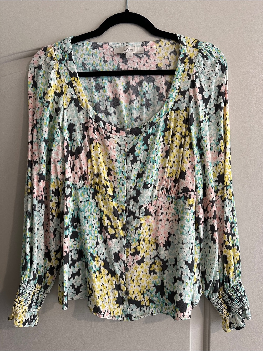 LOFT Pastel Floral Button-Front Blouse
